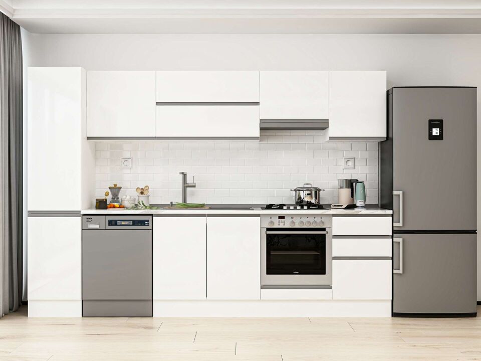 Alvinka 295X210 Cm High Gloss Mutfak Dolabı Mb-E80B45S50-1 High Gloss | Beyaz - Mdf