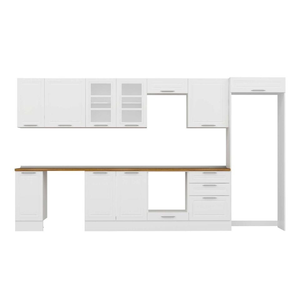 Alvinka 380X222 Cm Klasik Mebran Mutfak Dolabı Beyaz Beyaz Mb-E80S40S60-3 Mebran | Beyaz - Mdf