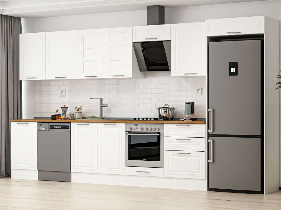Alvinka 400X222 Cm Klasik Mebran Mutfak Dolabı Beyaz Beyaz Mb-E90S50S60-3
