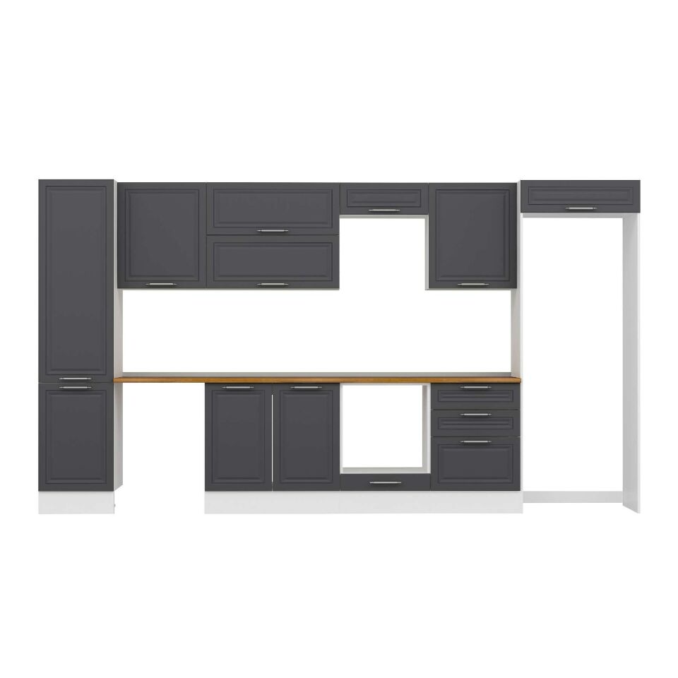 Alvinka 400X222 Cm Klasik Mebran Mutfak Dolabı Mbb-E90B50S60-2 Mebran | Antrasit - Suntalam