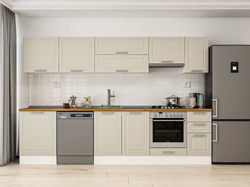 Alvinka 300X210 Cm Klasik Mebran Mutfak Dolabı M-E80S60S40-1 Mebran | Kumtaşı - Mdf