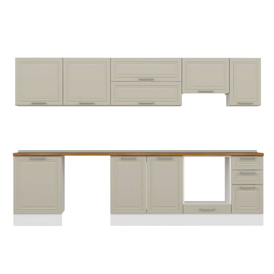 Alvinka 300X210 Cm Klasik Mebran Mutfak Dolabı M-E80S60S40-1 Mebran | Kumtaşı - Mdf