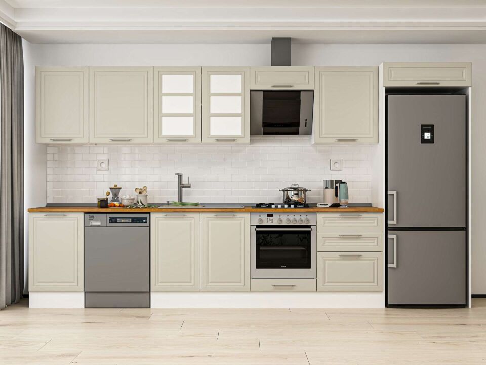 Alvinka 400X222 Cm Klasik Mebran Mutfak Dolabı Beyaz Beyaz Mb-E90S50S60-3