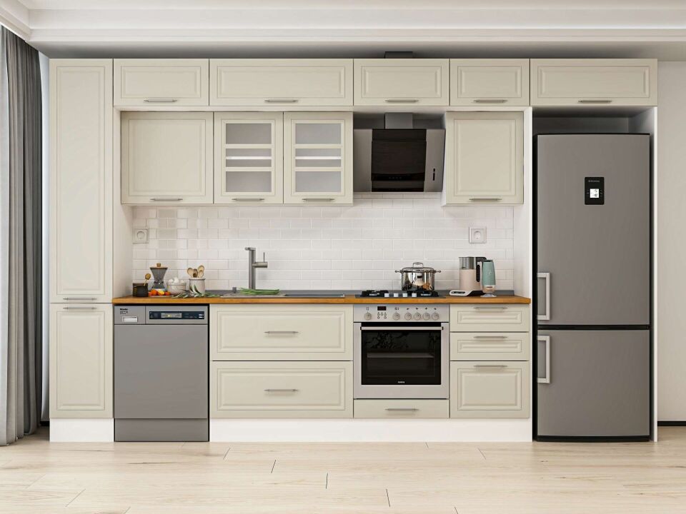 Alvinka 380X240 Cm Klasik Mebran Mutfak Dolabı Mbb-E90B40S50-3 Mebran | Kumtaşı - Mdf