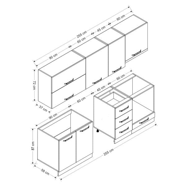 Minar 255 Cm Mutfak Dolabı Beyaz Antrasit 255-A16
