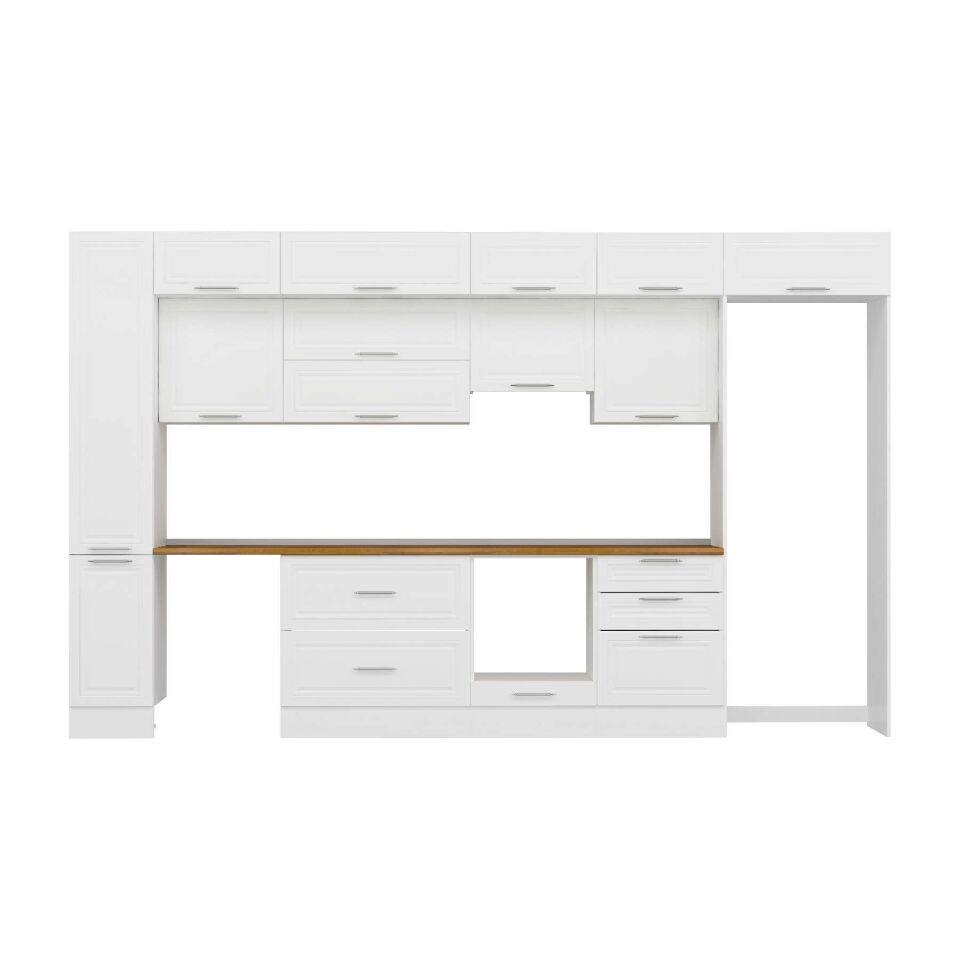 Alvinka 390X240 Cm Klasik Mebran Mutfak Dolabı Mbb-E90B40S60-1 Mebran | Beyaz - Suntalam