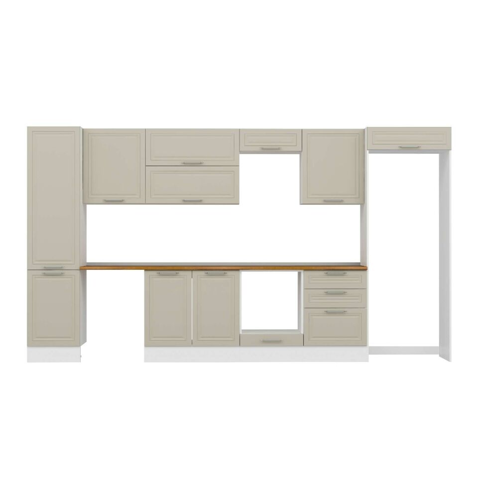 Alvinka 400X222 Cm Klasik Mebran Mutfak Dolabı Mbb-E90B50S60-2 Mebran | Kumtaşı - Suntalam