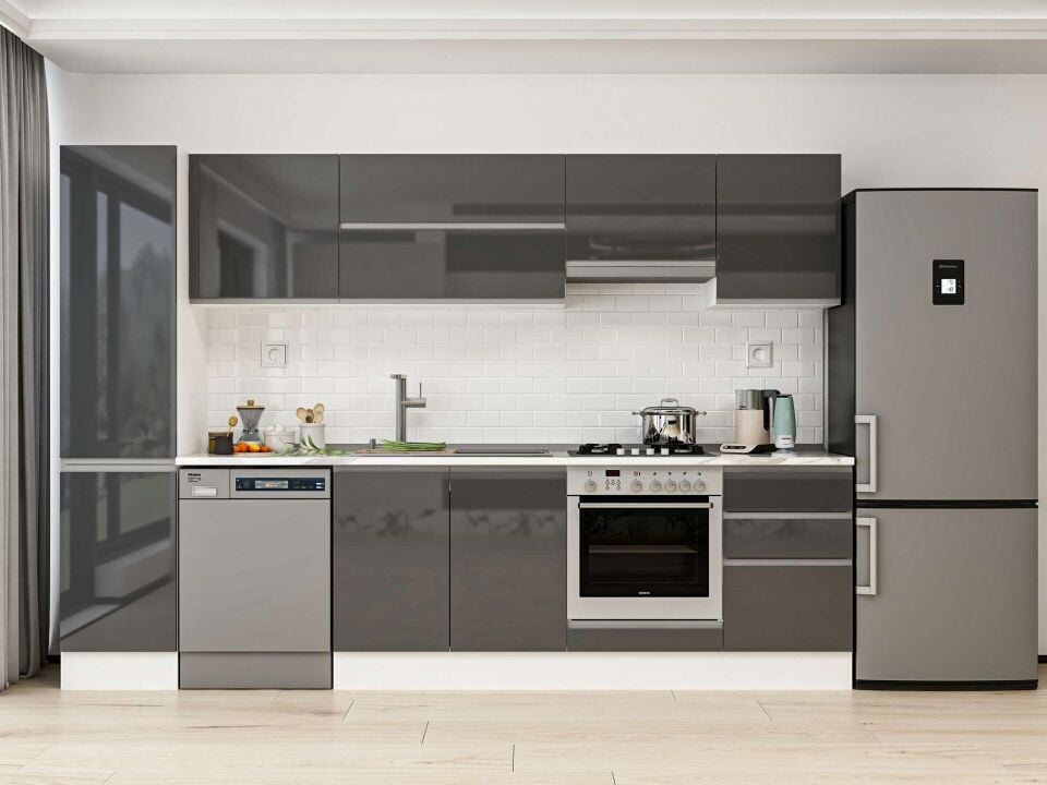 Alvinka 295X210 Cm High Gloss Mutfak Dolabı Mb-E80B45S50-1 High Gloss | Antrasit - Mdf