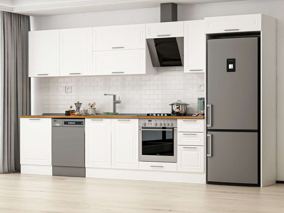 Alvinka 390X222 Cm Klasik Mebran Mutfak Dolabı Beyaz Beyaz Mb-E90S60S40-2