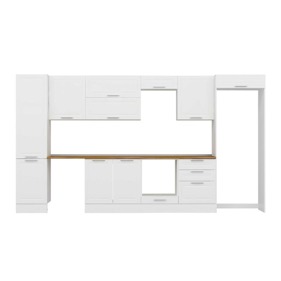 Alvinka 400X222 Cm Klasik Mebran Mutfak Dolabı Mbb-E90B50S60-2 Mebran | Beyaz - Mdf