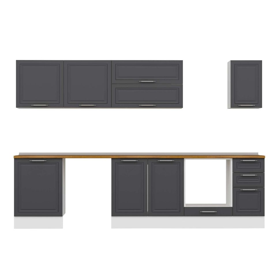 Alvinka 300X210 Cm Klasik Mebran Mutfak Dolabı M-E80S60S40-2 Mebran | Antrasit - Suntalam