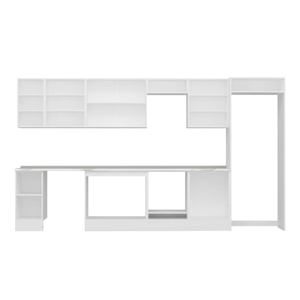 Alvinka 380X222 Cm Klasik Mebran Mutfak Dolabı Beyaz Beyaz Mb-E80S40S60-3 Mebran | Kumtaşı - Mdf