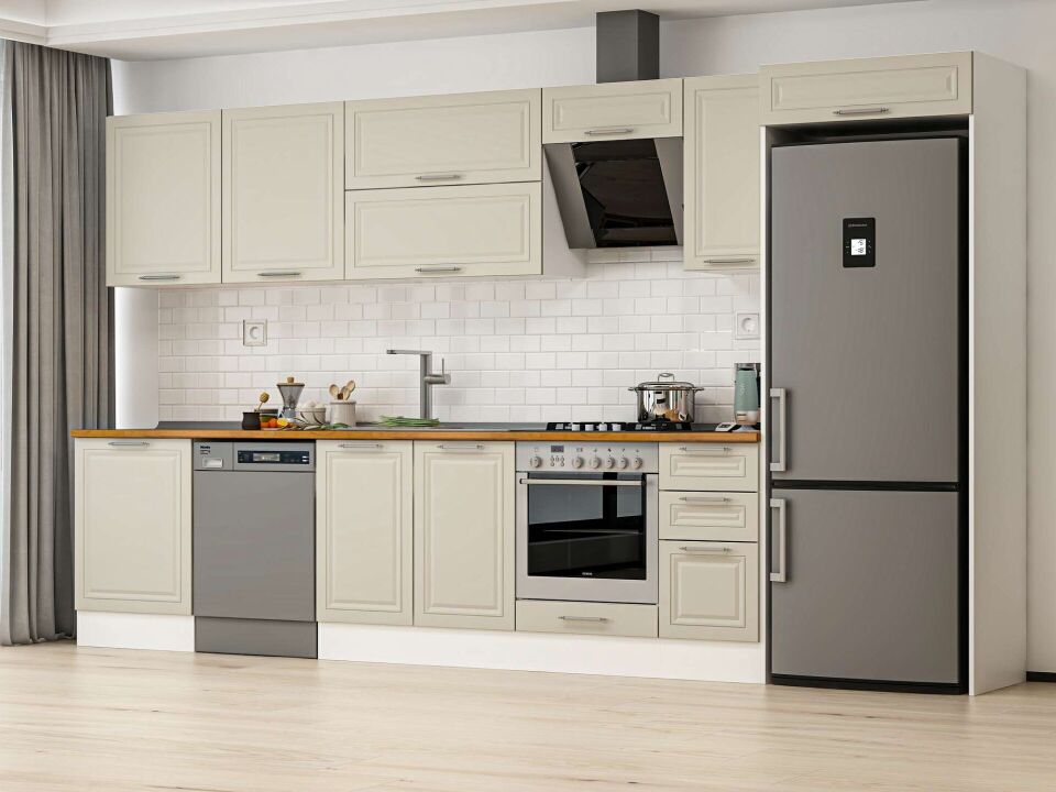 Alvinka 390X222 Cm Klasik Mebran Mutfak Dolabı Beyaz Beyaz Mb-E90S60S40-2
