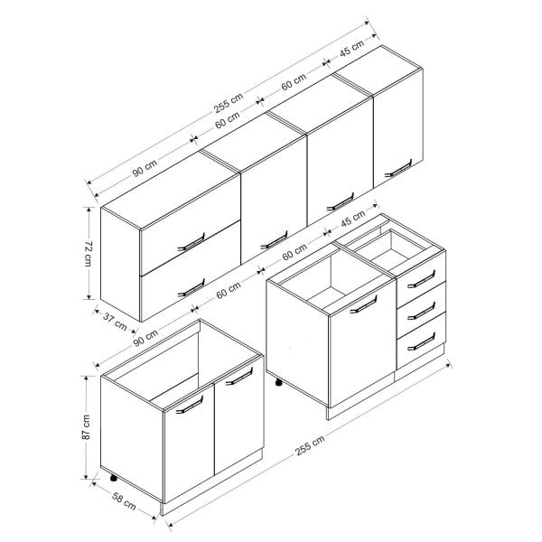 Minar 255 Cm Mutfak Dolabı Beyaz Dore 255-D10