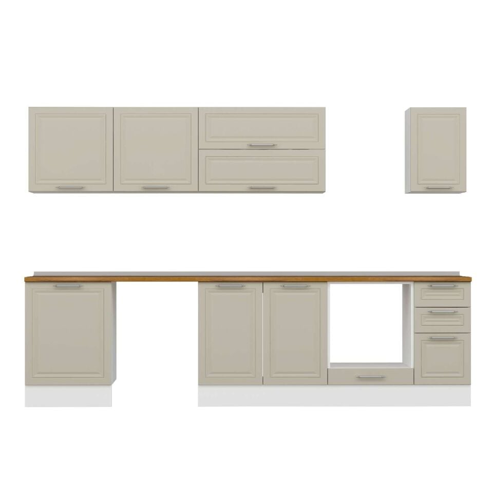 Alvinka 300X210 Cm Klasik Mebran Mutfak Dolabı M-E80S60S40-2 Mebran | Kumtaşı - Suntalam