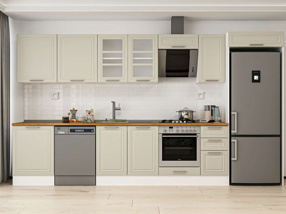 Alvinka 390X222 Cm Klasik Mebran Mutfak Dolabı Beyaz Beyaz Mb-E90S60S40-3