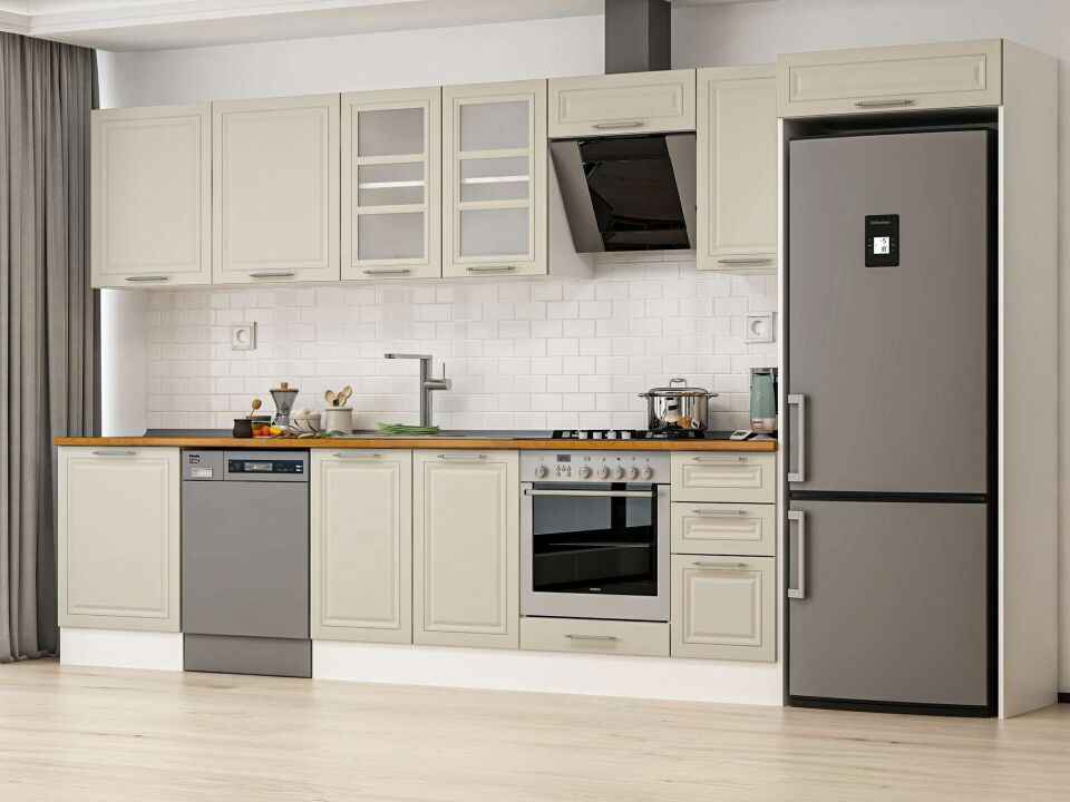 Alvinka 390X222 Cm Klasik Mebran Mutfak Dolabı Beyaz Beyaz Mb-E90S60S40-3