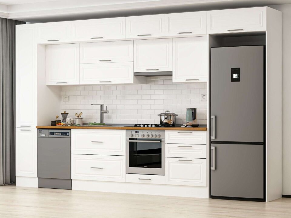 Alvinka 390X240 Cm Klasik Mebran Mutfak Dolabı Mbb-E90B40S60-1 Mebran | Beyaz - Mdf