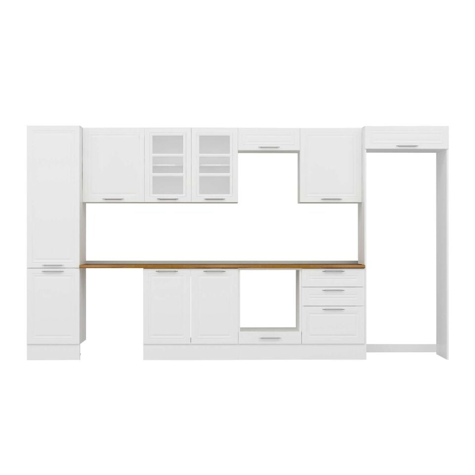 Alvinka 400X222 Cm Klasik Mebran Mutfak Dolabı Mbb-E90B50S60-3 Mebran | Beyaz - Suntalam
