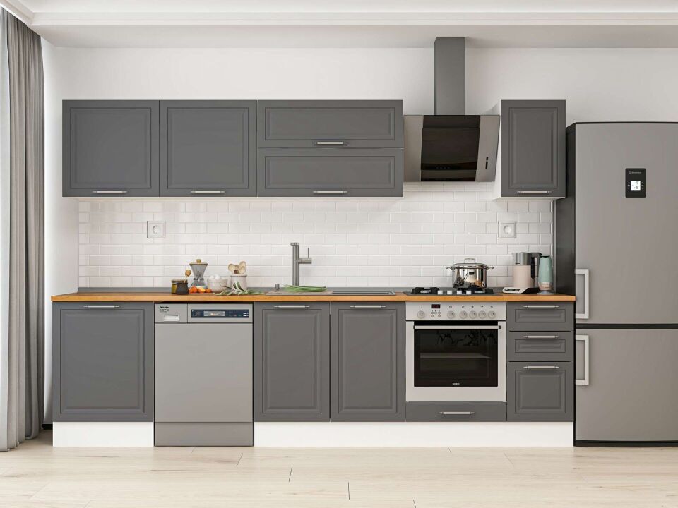 Alvinka 300X210 Cm Klasik Mebran Mutfak Dolabı M-E80S60S40-2 Mebran | Antrasit - Mdf