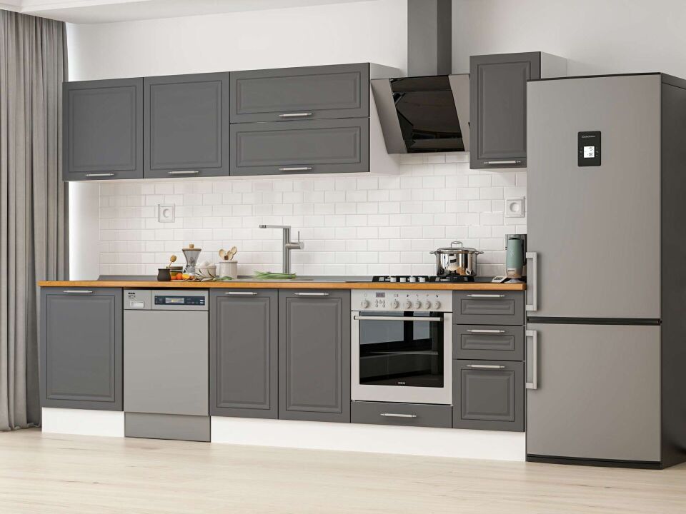 Alvinka 300X210 Cm Klasik Mebran Mutfak Dolabı M-E80S60S40-2 Mebran | Antrasit - Mdf