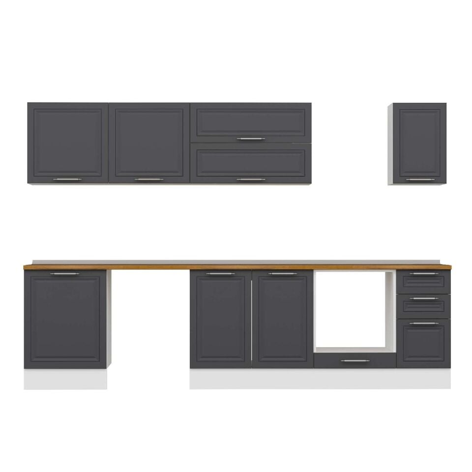 Alvinka 300X210 Cm Klasik Mebran Mutfak Dolabı M-E80S60S40-2 Mebran | Antrasit - Mdf