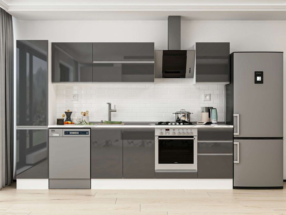 Alvinka 295X210 Cm High Gloss Mutfak Dolabı Mb-E80B45S50-2 High Gloss | Antrasit - Mdf