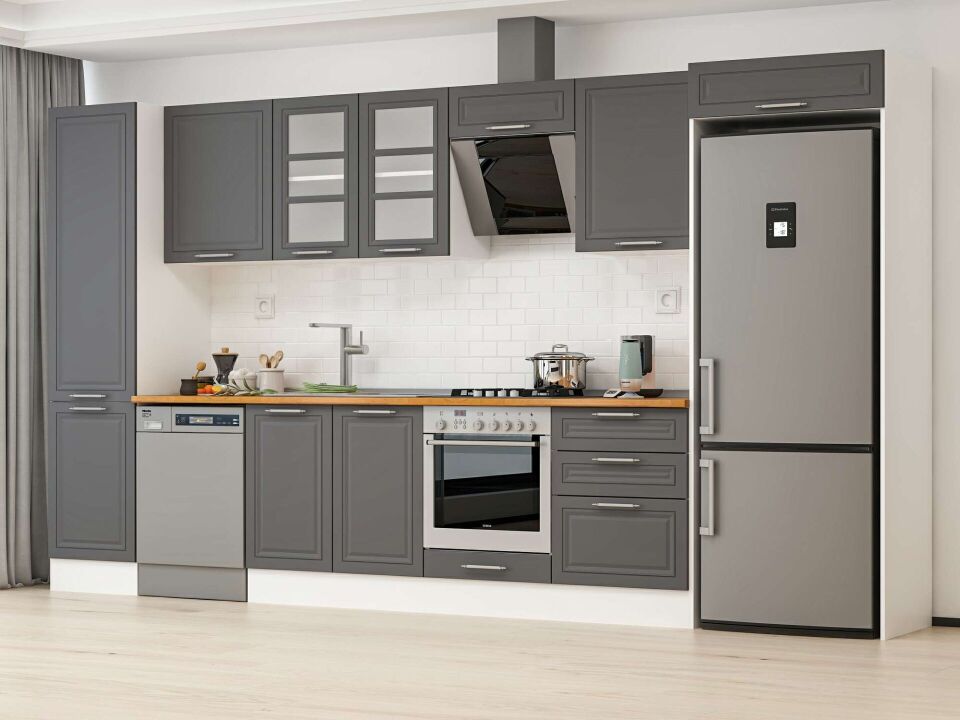 Alvinka 400X222 Cm Klasik Mebran Mutfak Dolabı Mbb-E90B50S60-3 Mebran | Antrasit - Suntalam