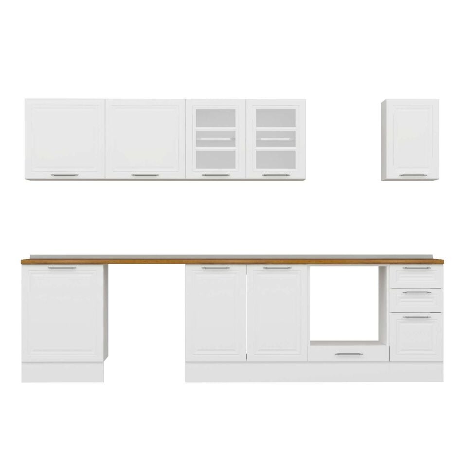 Alvinka 300X210 Cm Klasik Mebran Mutfak Dolabı M-E80S60S40-3 Mebran | Beyaz - Suntalam