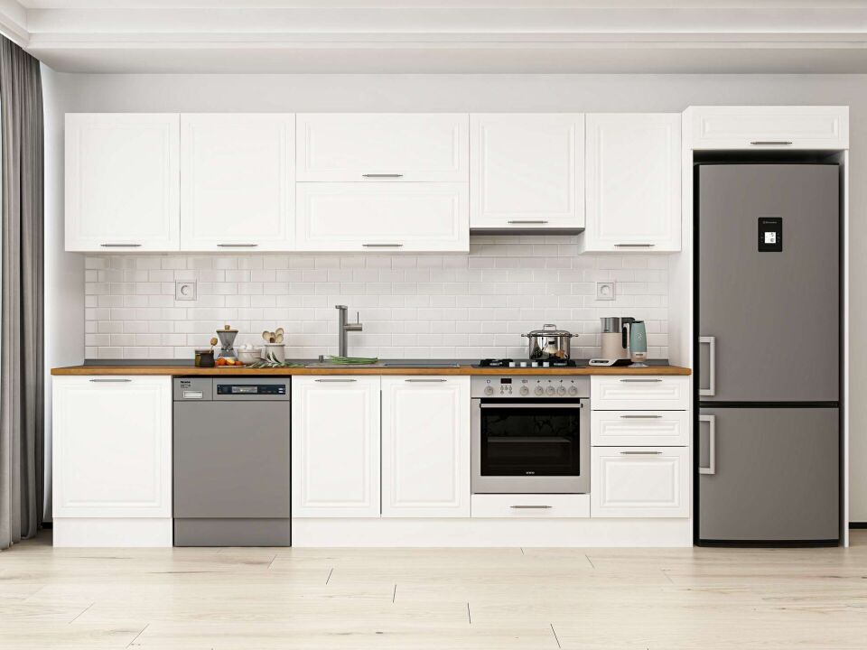 Alvinka 400X222 Cm Klasik Mebran Mutfak Dolabı Beyaz Beyaz Mb-E90S60S50-1