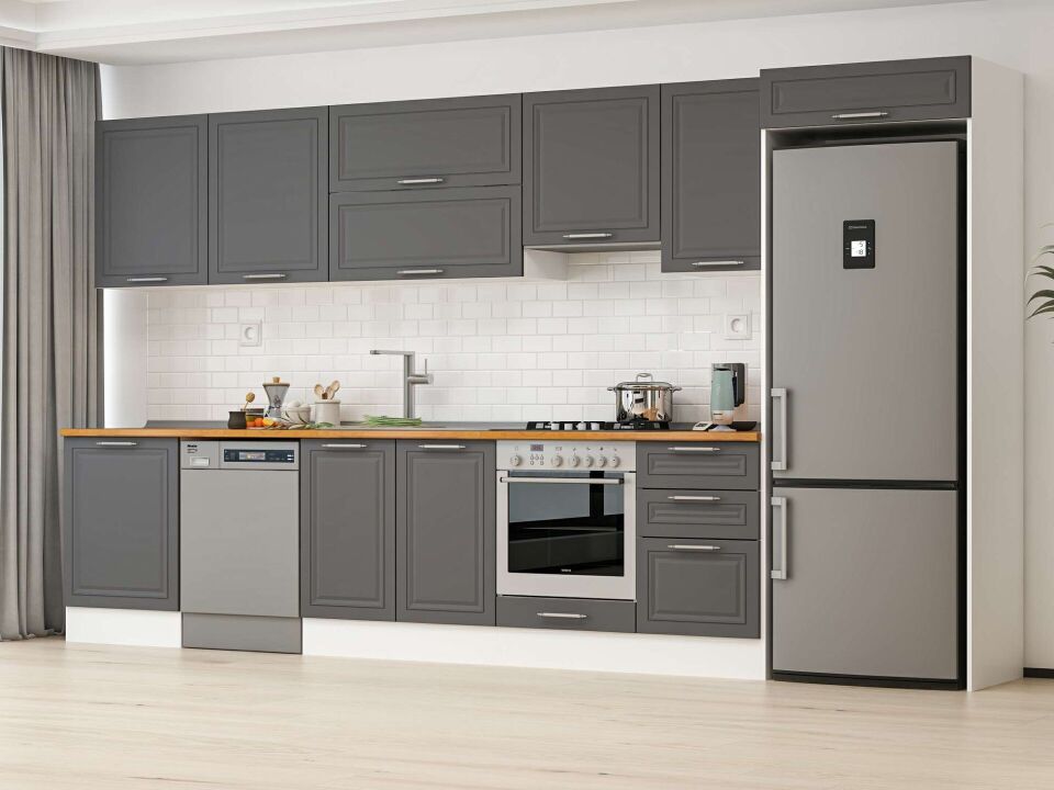 Alvinka 400X222 Cm Klasik Mebran Mutfak Dolabı Beyaz Beyaz Mb-E90S60S50-1