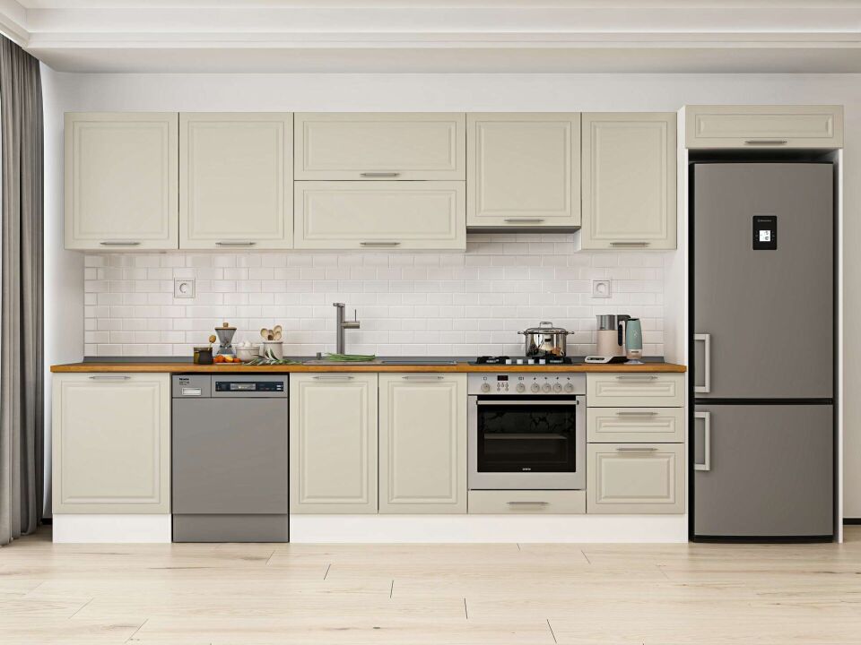 Alvinka 400X222 Cm Klasik Mebran Mutfak Dolabı Beyaz Beyaz Mb-E90S60S50-1