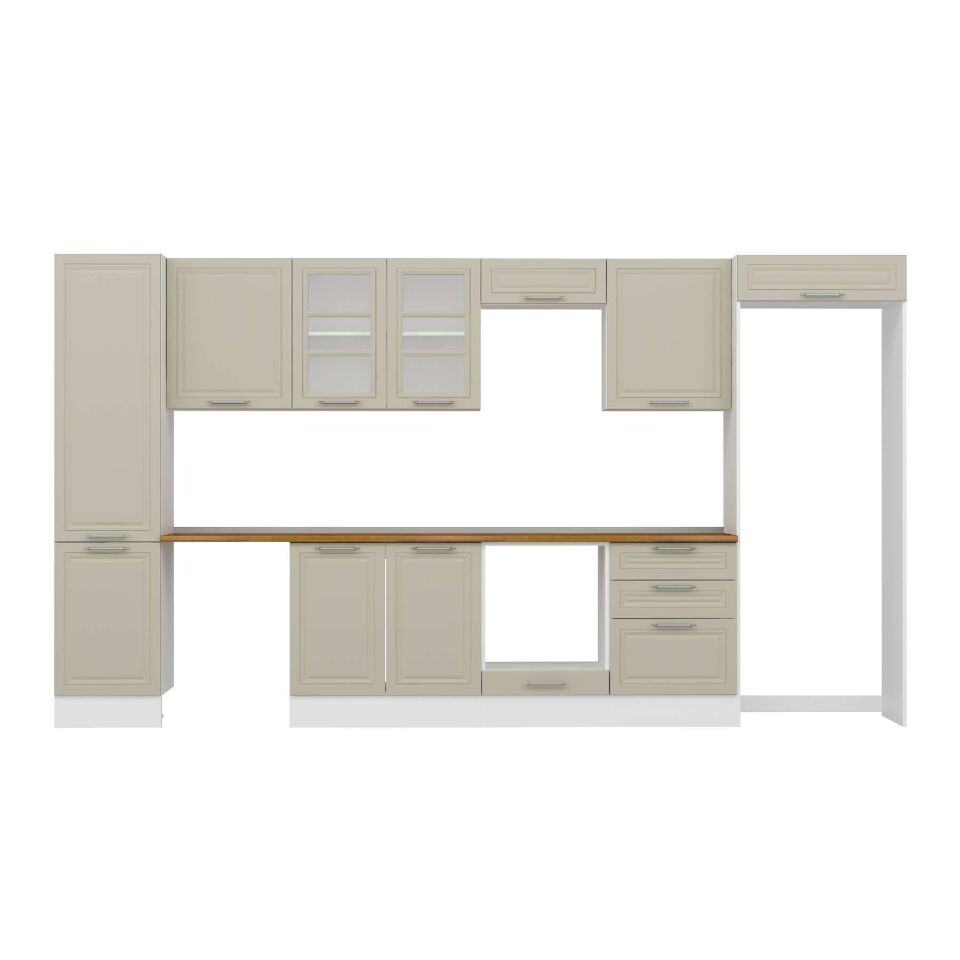 Alvinka 400X222 Cm Klasik Mebran Mutfak Dolabı Mbb-E90B50S60-3 Mebran | Kumtaşı - Suntalam
