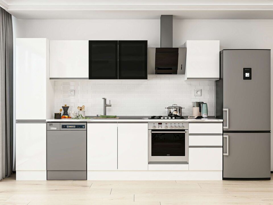 Alvinka 295X210 Cm High Gloss Mutfak Dolabı Mb-E80B45S50-3 High Gloss | Beyaz - Mdf