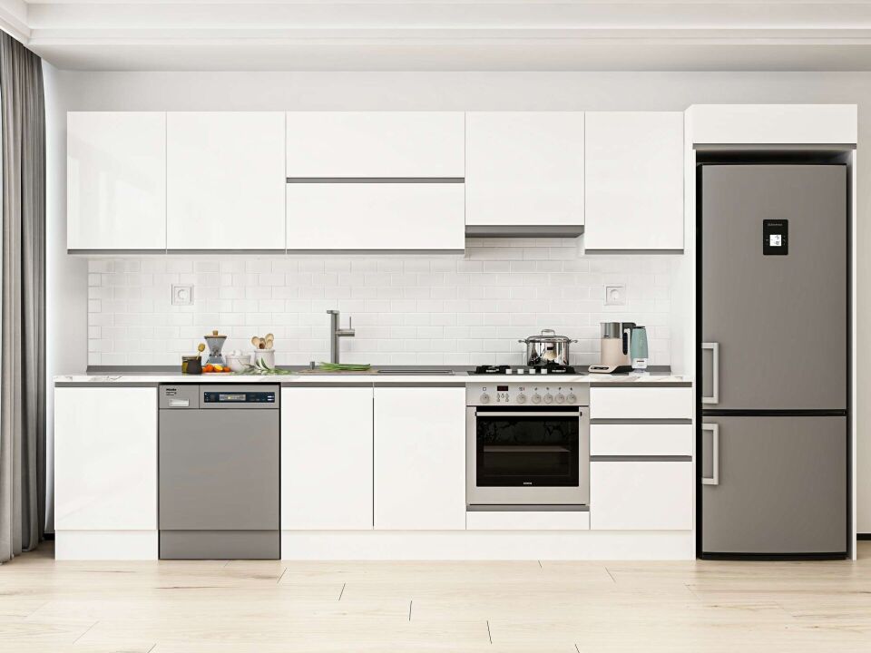 Alvinka 390X222 Cm High Gloss Mutfak Dolabı Mb-E90S50S50-1 High Gloss | Beyaz - Mdf