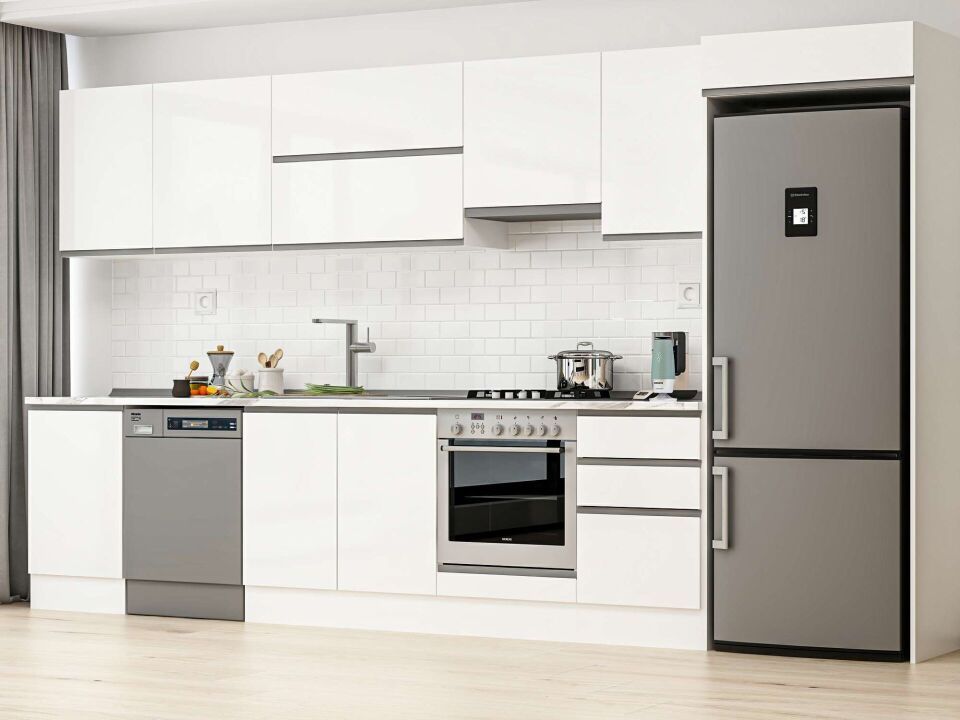 Alvinka 390X222 Cm High Gloss Mutfak Dolabı Mb-E90S50S50-1 High Gloss | Beyaz - Mdf