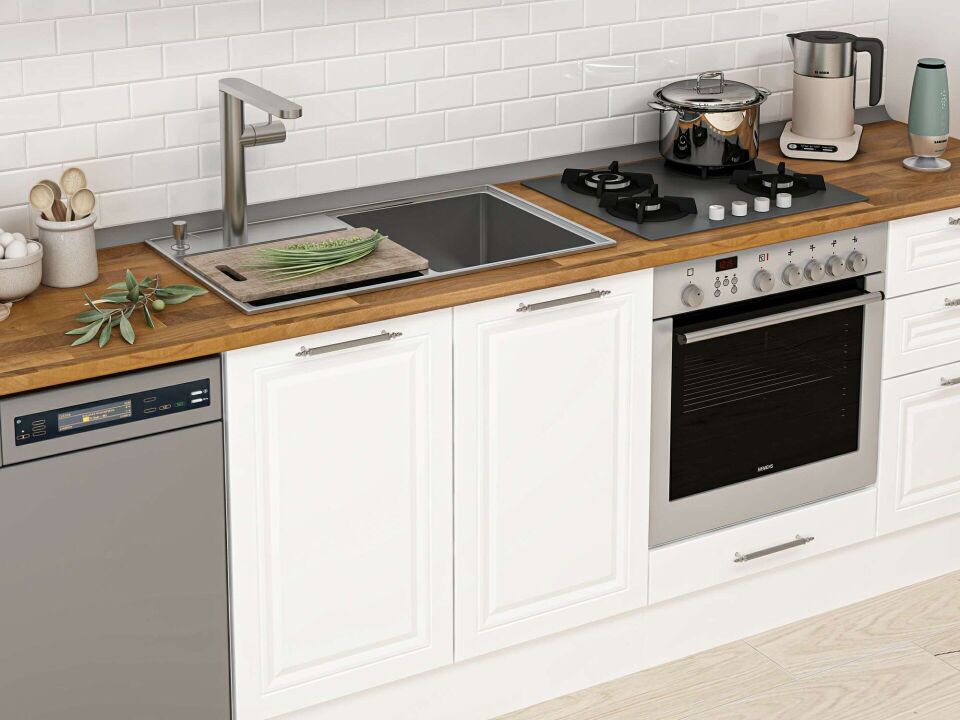 Alvinka 400X222 Cm Klasik Mebran Mutfak Dolabı Beyaz Beyaz Mb-E90S60S50-2