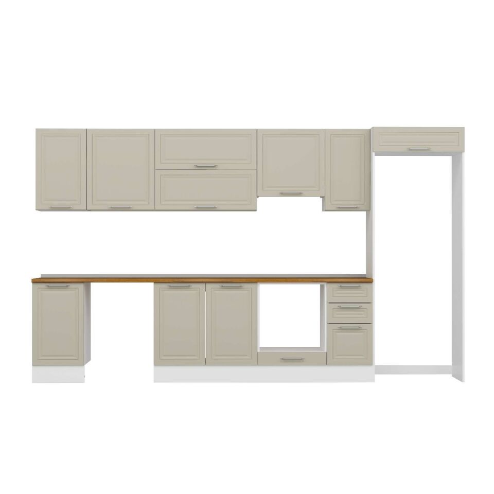 Alvinka 365X222 Cm Klasik Mebran Mutfak Dolabı Mb-E80S45S40-1 Mebran | Kumtaşı - Mdf