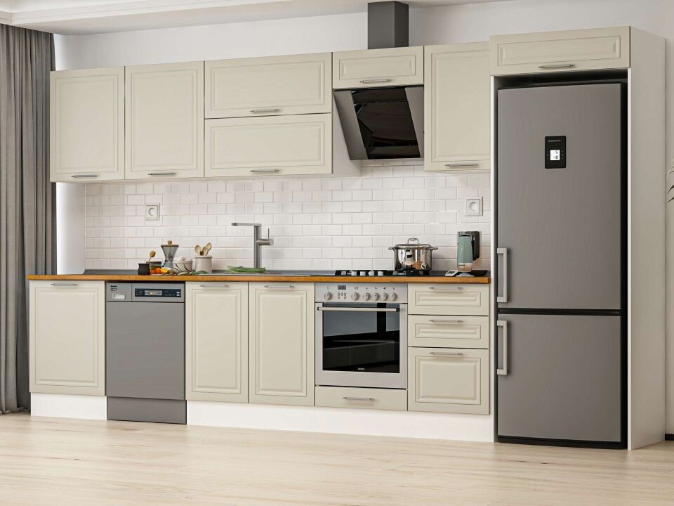 Alvinka 400X222 Cm Klasik Mebran Mutfak Dolabı Beyaz Beyaz Mb-E90S60S50-2