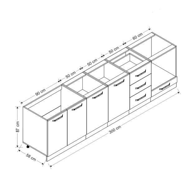 Minar 300 Cm Mutfak Dolabı Beyaz Dore 300-D4-Alt Modül