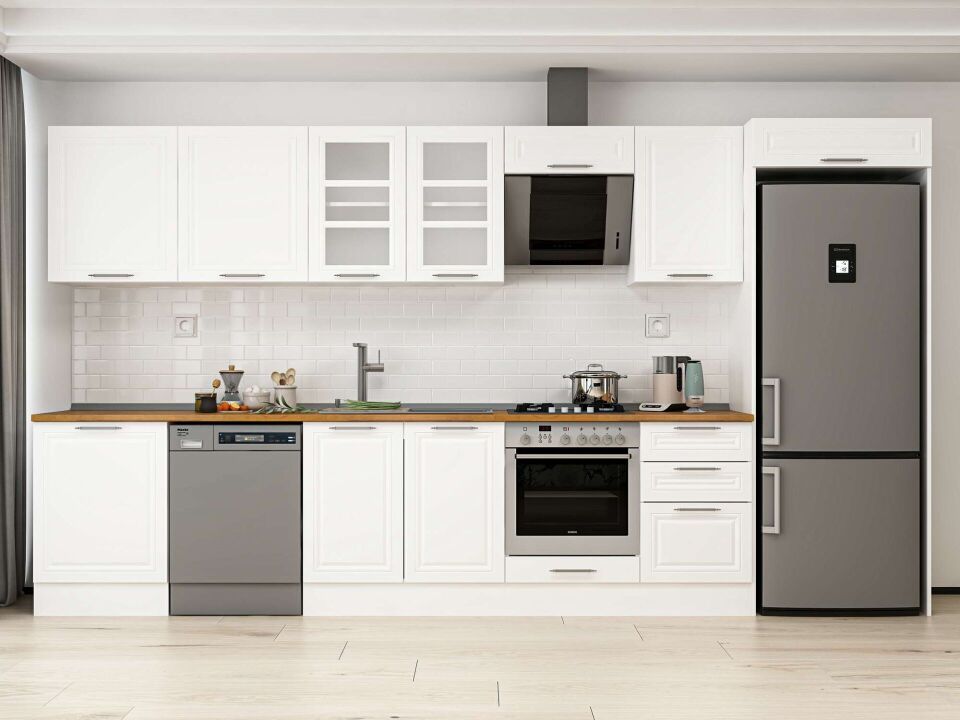 Alvinka 400X222 Cm Klasik Mebran Mutfak Dolabı Beyaz Beyaz Mb-E90S60S50-3