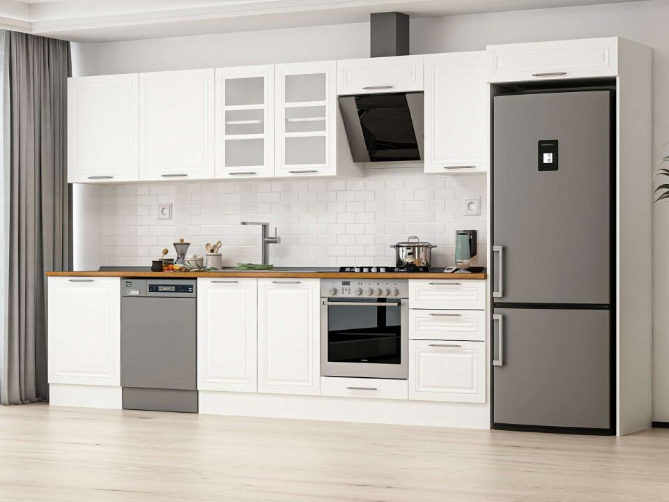 Alvinka 400X222 Cm Klasik Mebran Mutfak Dolabı Beyaz Beyaz Mb-E90S60S50-3