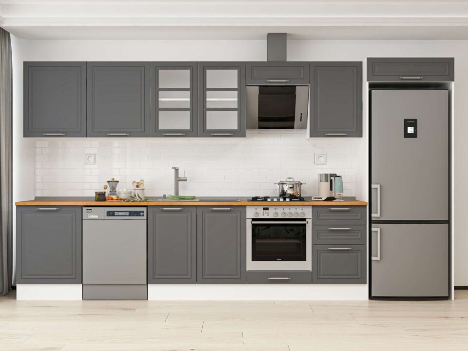 Alvinka 400X222 Cm Klasik Mebran Mutfak Dolabı Beyaz Beyaz Mb-E90S60S50-3