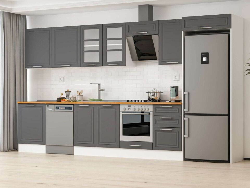 Alvinka 400X222 Cm Klasik Mebran Mutfak Dolabı Beyaz Beyaz Mb-E90S60S50-3