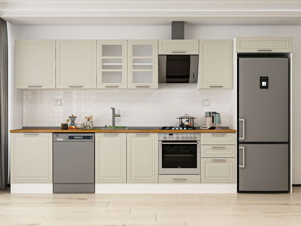 Alvinka 400X222 Cm Klasik Mebran Mutfak Dolabı Beyaz Beyaz Mb-E90S60S50-3