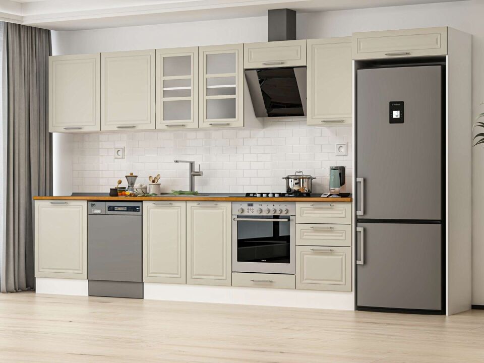 Alvinka 400X222 Cm Klasik Mebran Mutfak Dolabı Beyaz Beyaz Mb-E90S60S50-3
