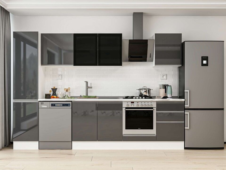 Alvinka 295X210 Cm High Gloss Mutfak Dolabı Mb-E80B45S50-3 High Gloss | Antrasit - Mdf