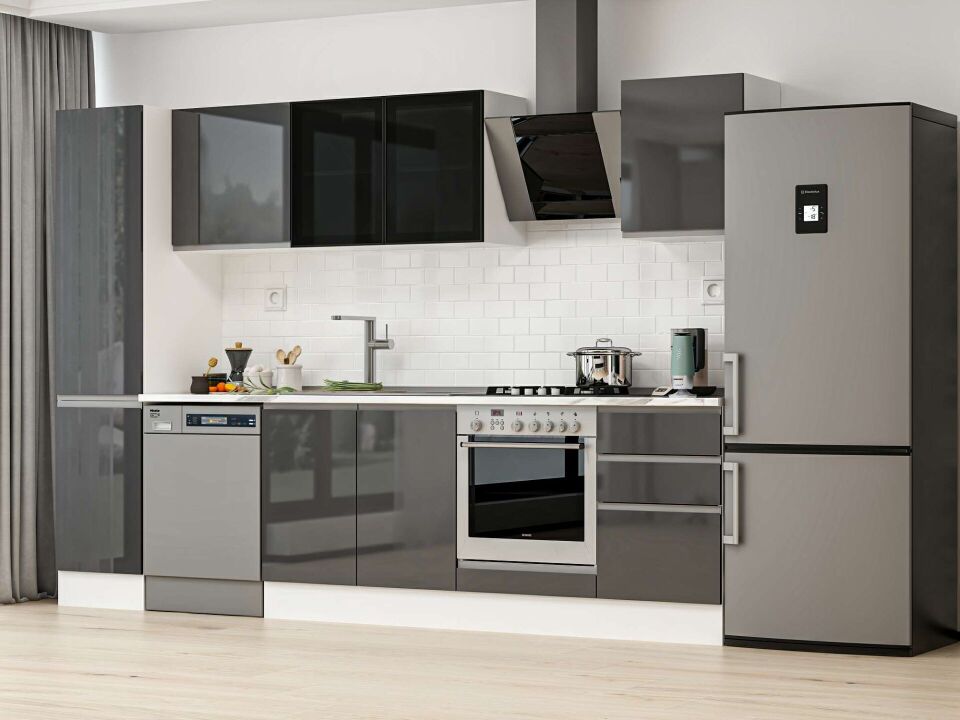 Alvinka 295X210 Cm High Gloss Mutfak Dolabı Mb-E80B45S50-3 High Gloss | Antrasit - Mdf