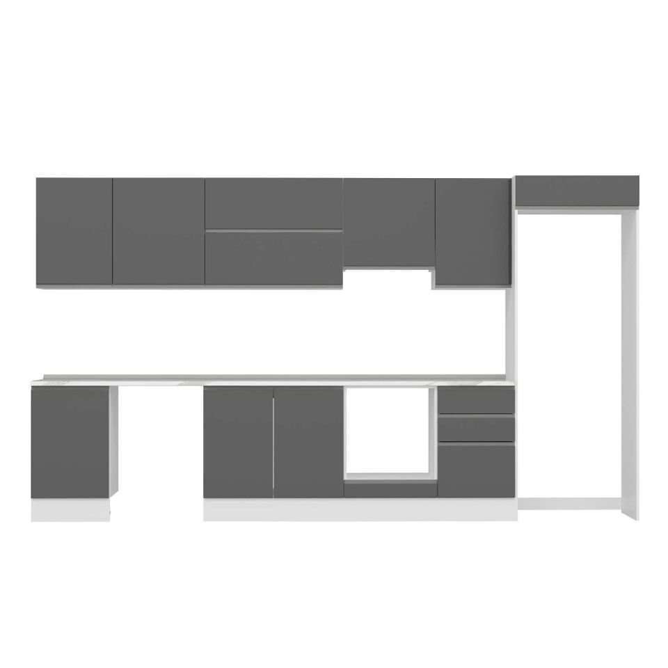 Alvinka 390X222 Cm High Gloss Mutfak Dolabı Mb-E90S50S50-1 High Gloss | Antrasit - Mdf