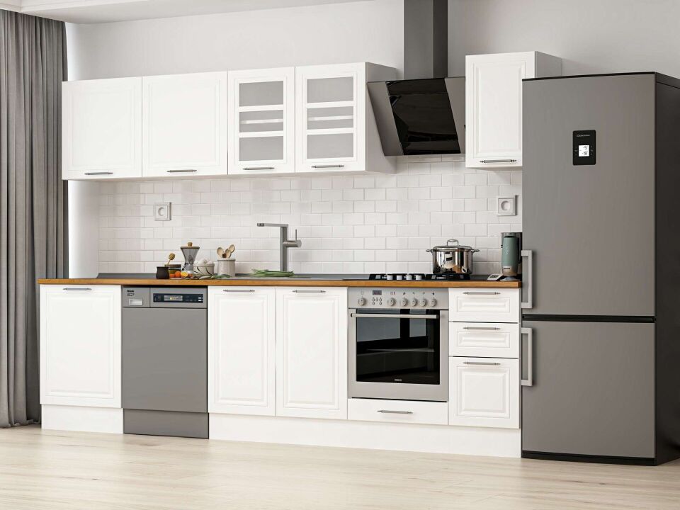 Alvinka 300X210 Cm Klasik Mebran Mutfak Dolabı M-E80S60S40-3 Mebran | Beyaz - Mdf